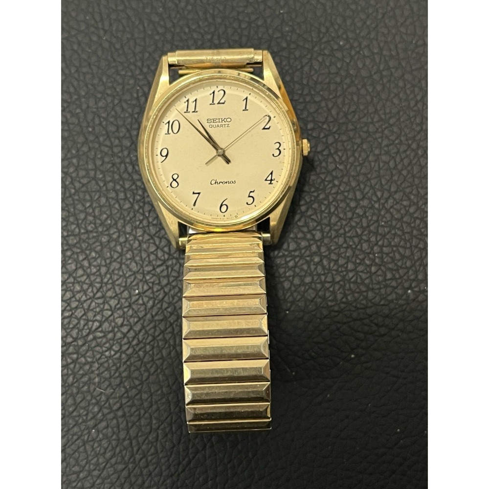 SEIKO Chronos 8121-8000 Quartz Analog Gold Dial Stainless Used Needs Battery